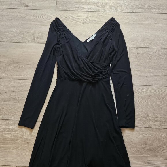 Boden Black V-Neck Wrap-Style Ruched Fit Flare Stretch Jersey Dress Womens US 2 - Picture 2 of 5
